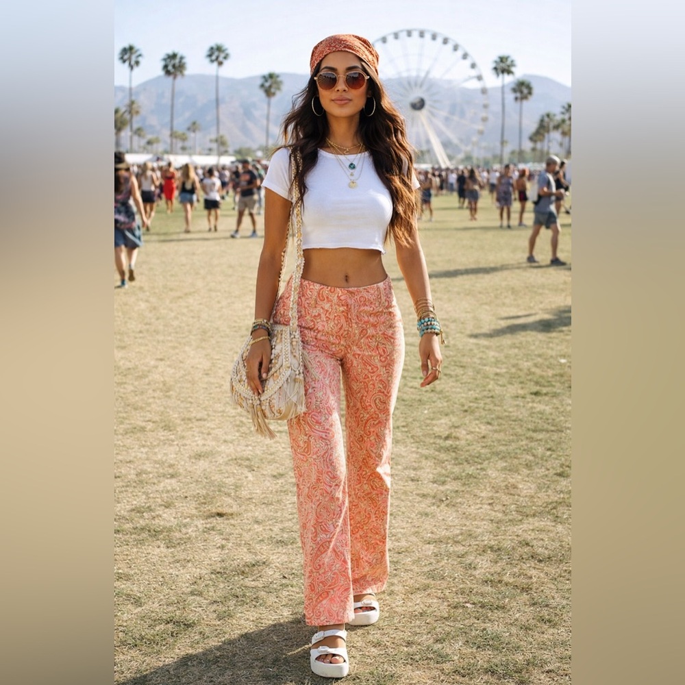 Wet Seal Paisley Print Stretch Pants – Y2K Boho Retro Vibes